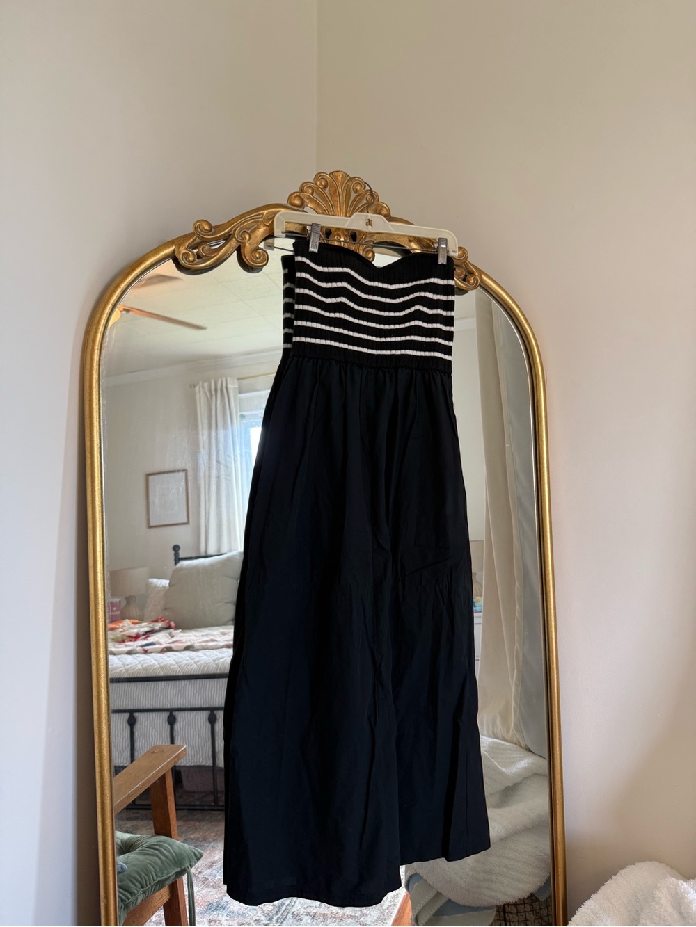 Universal Thread Black Strapless Maxi Dress with White Striped Bodice